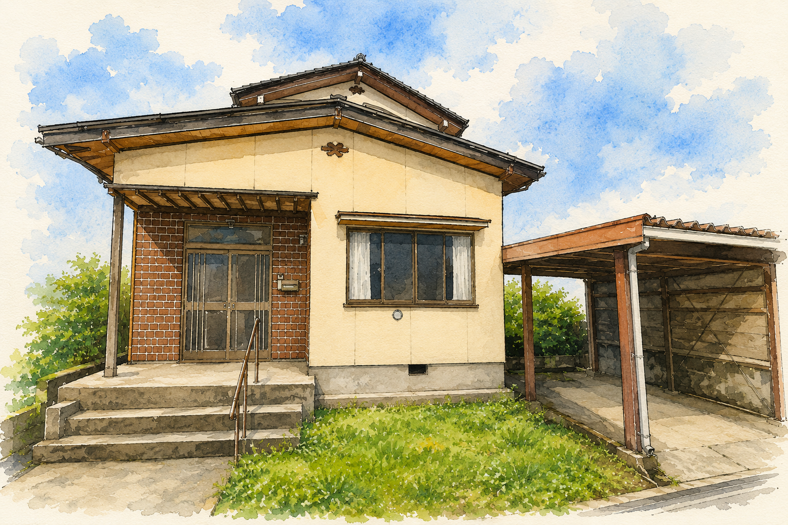 富山市八尾町の中古住宅をイラスト風に加工した外観画像