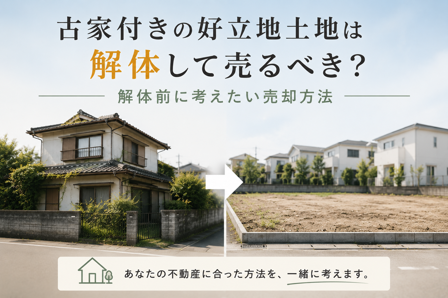 富山市で古家付きの好立地土地を解体して売るか検討する方向けのイメージ画像